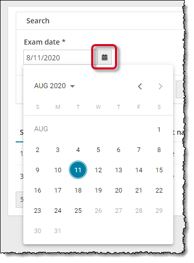 Exam date calendar date picker.